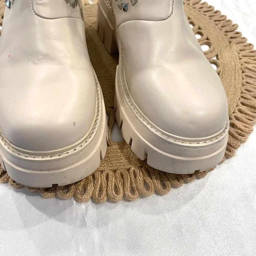 Ash Lenny Studded Leather Chelsea Boots Ivory Size 38